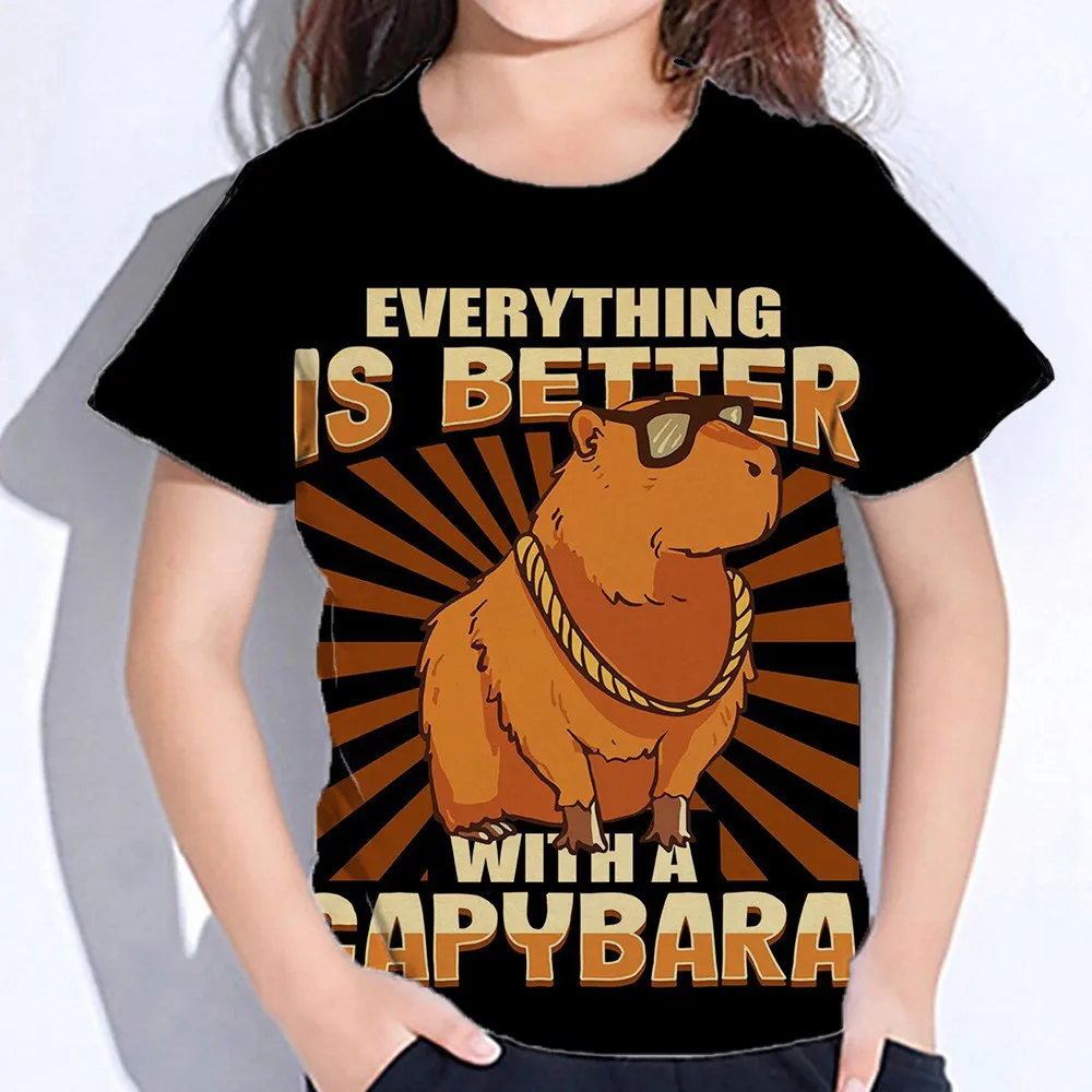 Children's T-Shirt Capybara Print White Tshirts Baby T-Shirt Cartoon Boys Summer Clothes O-Neck Kids Shirt Fashion Child T-Shirt 2