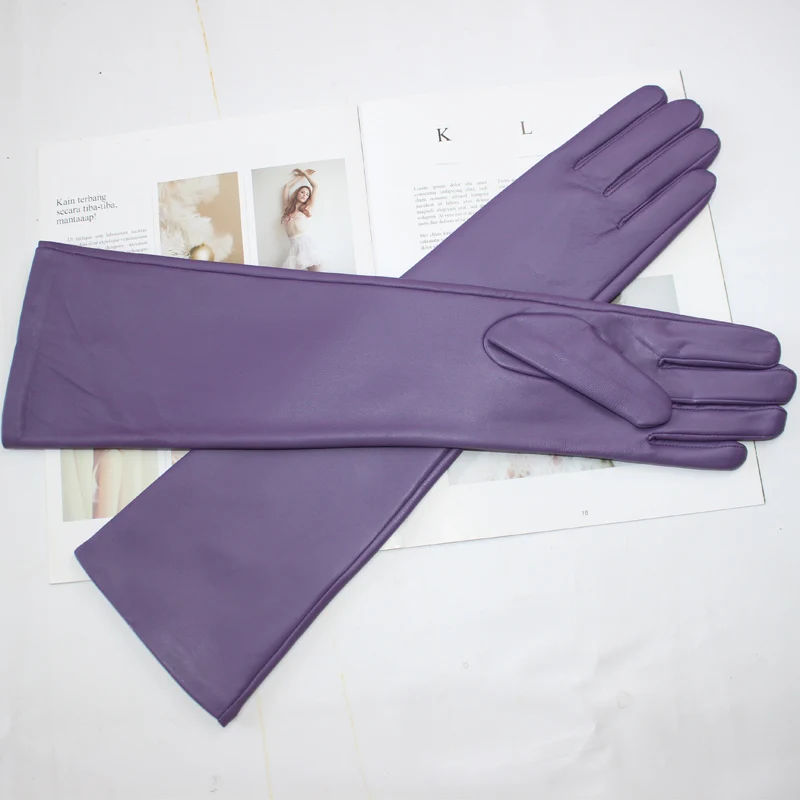 New women's long sheepskin gloves Classic solid color at elbow Versatile windproof warm fleece driving leather gloves