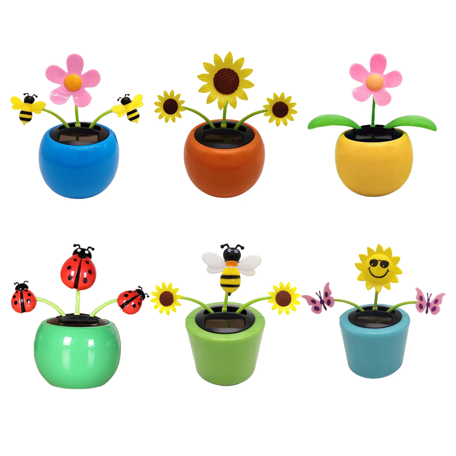 Solar Car Toy Solar Hummingbird Toy Solar Powered Dancing Flowers Swinging Toys Funny Electric Auto-swinging Shaking Head Car Decoration Ornaments Kids Holiday Gift