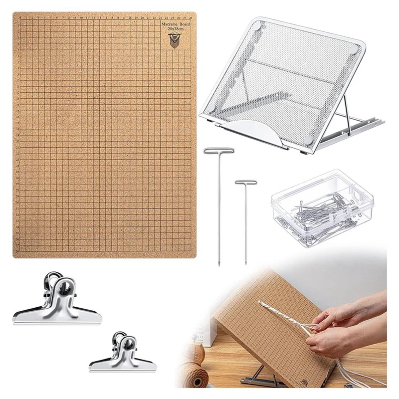 

104Pcs Lace Crafting Board And Adjustable Metal Stand With T Pin Clip For Reversible Mesh Macrame Creations