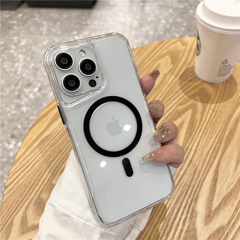 

Crystal Transparent anti-fall Magsafe case for iphone 15Pro max 14pro 13 12 15pro Clear Wireless Charging shockproof cover
