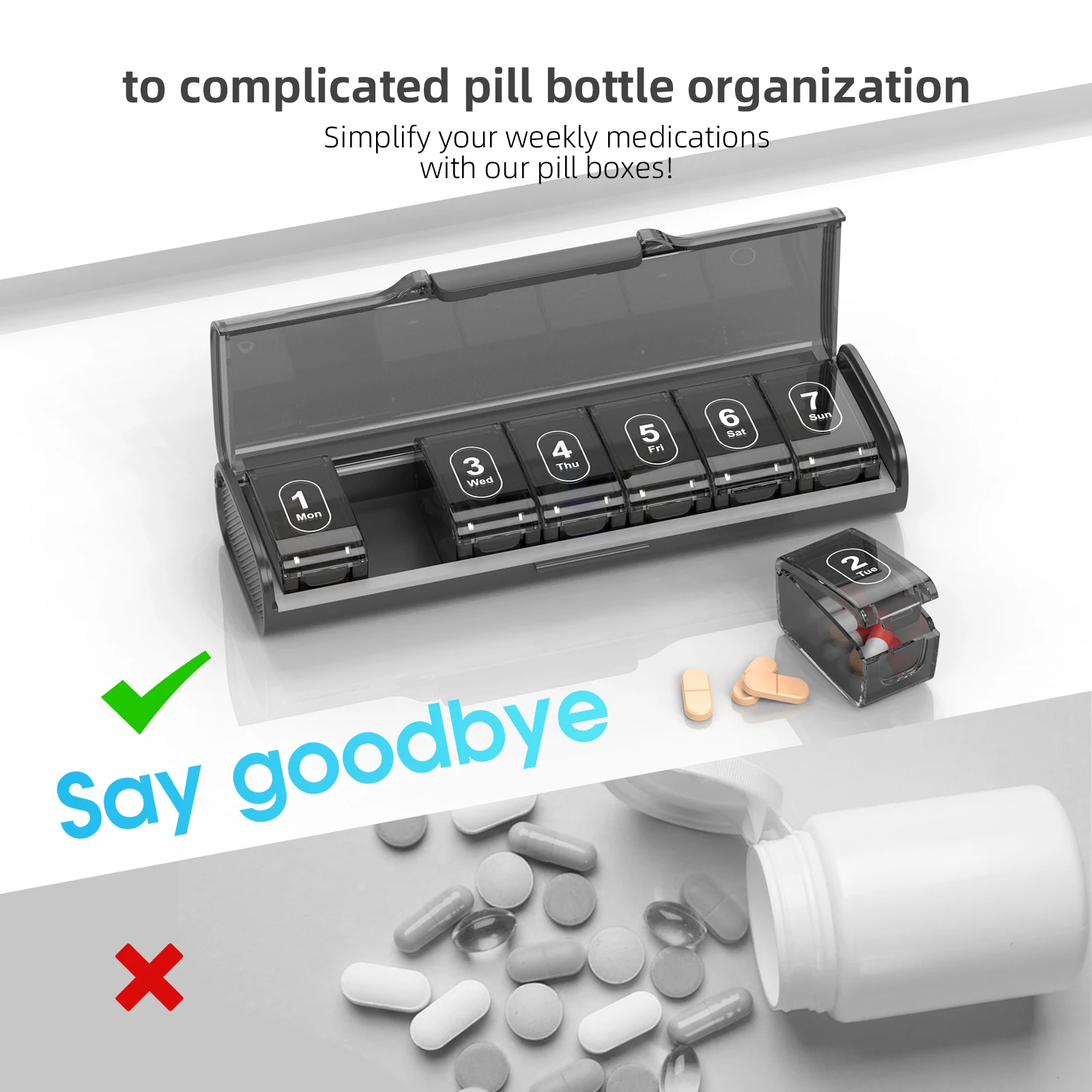 Weekly Pill Organizer - Portable, Large-Capacity Dispenser with Easy-Access Compartments, Dustproof & Moisture-Proof Design for Secure Outdoor Medication Storage