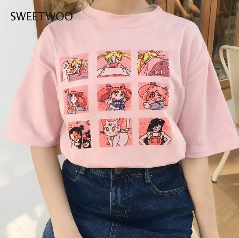 

Summer new cute print cartoon loose short-sleeved T-shirt