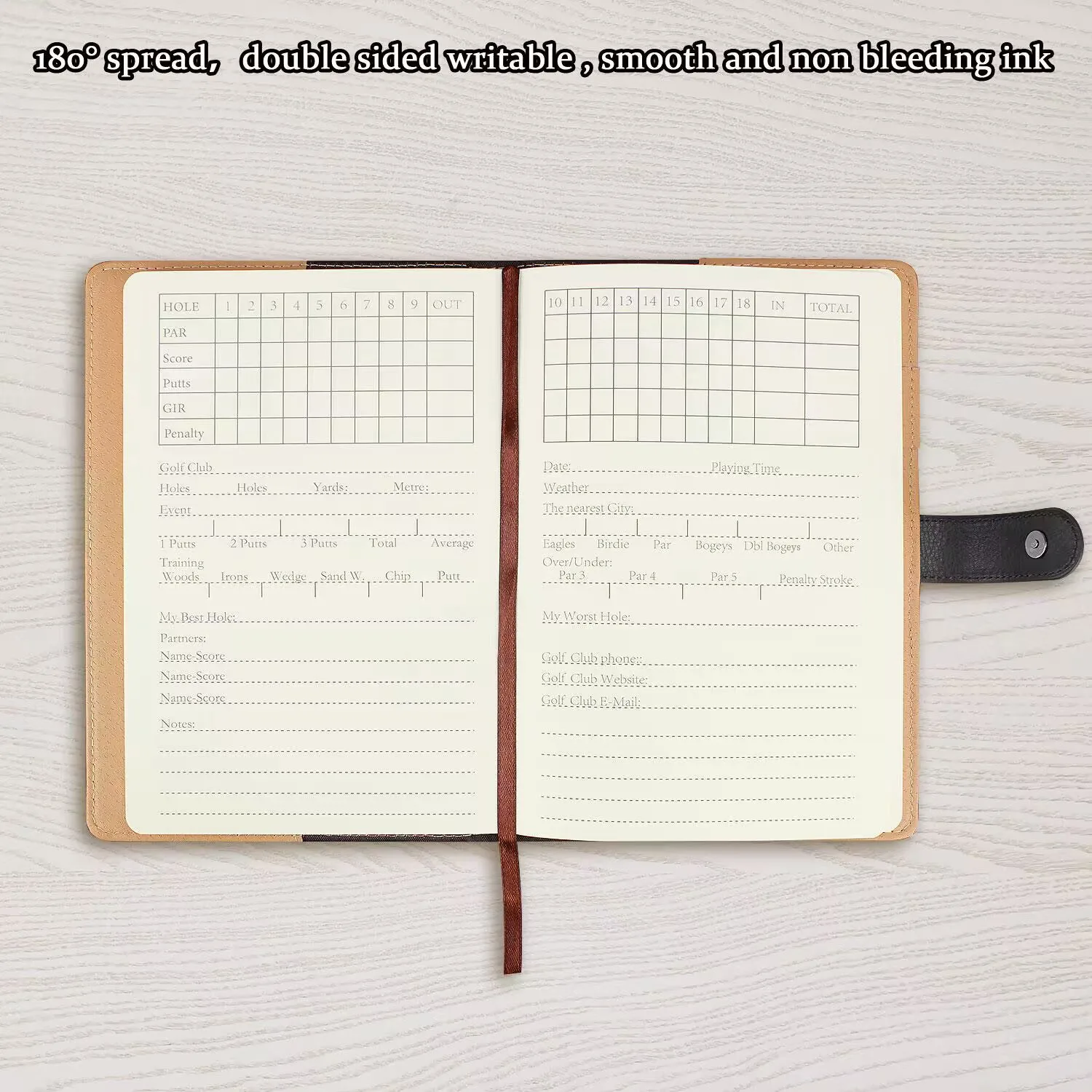 Black Leather Golf Scorecard Holder Score Notebook Log Journal Yardage Book Supplies Golf Training Aids for Men 3