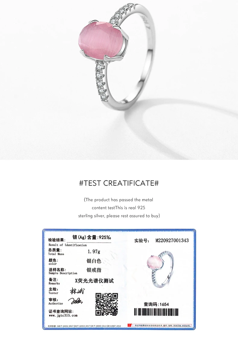 Modian 925 Sterling Silver Romantic Pink Oval Opal Finger Ring For Women Girls Charm Party Platinum Plated Fine Jewelry Gifts