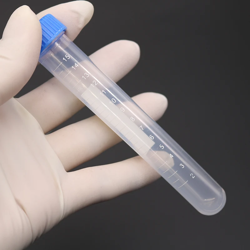 10 Pieces 15ML Plastic Scale Spiral Blue Lid Round Bottom Centrifuge Tube Container Science Laboratory Analysis Test Tube