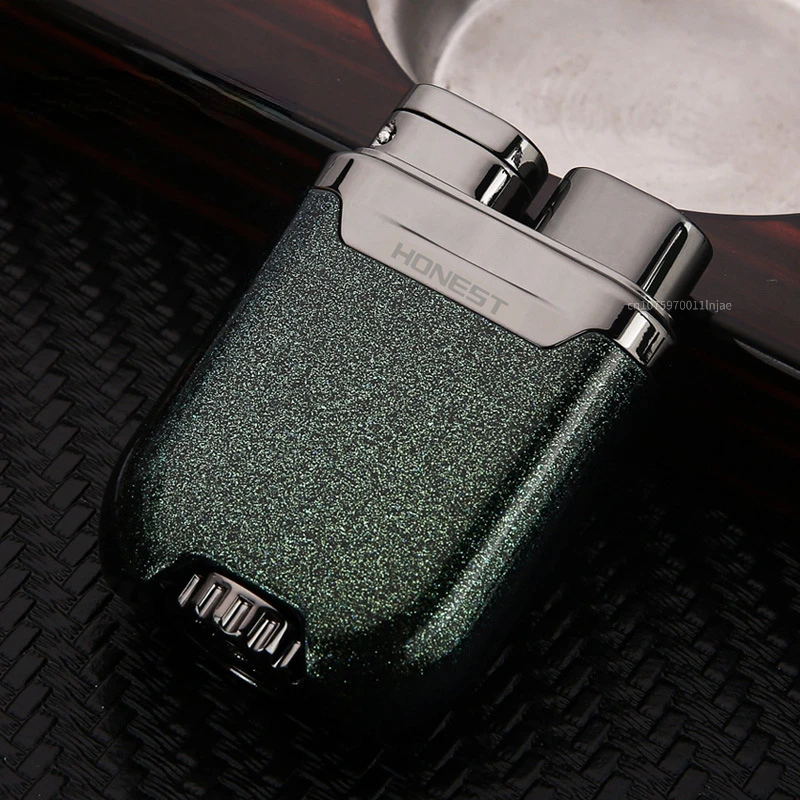 New HONEST Creative Blue Flame Torch Lighter Metal Plating Turbine Windproof Butane Lighter High-end Gift Men's Smoking Tools 6