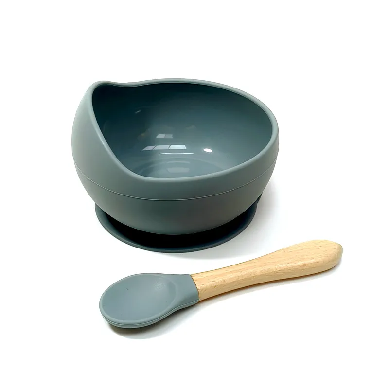 High Quality Spill-proof Silicone Feeding Bowl Baby Tableware Children's Dinner Spoon Food Grade Silicone Baby Silicone Tablewar