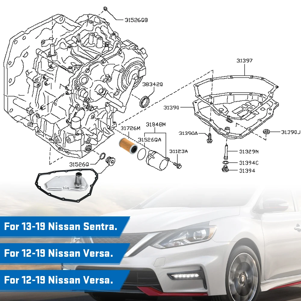 Getriebeölfilter und Wannendichtungssatz für 12–19 Nissan Sentra Versa Note 31728-3JX0A 31728-3JX0B RE0F11A 3172628 X0A – Detail 2