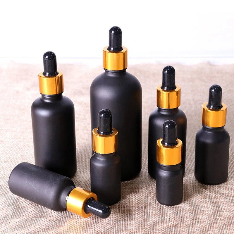 5ml-100ml frosted Black Glass dropper bottle Aromatherapy Liquid Essential Oil pipette bottle cosmetic refillable bottles travel