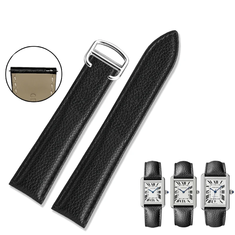 thumbnail image 1 of Correa de reloj de cuero genuino de liberación rápida de 20 mm, 22 mm, 23 mm y 25 mm para hombre y mujer, correa de reloj con patrón de lichi Tank London Solo, 1 of 5
