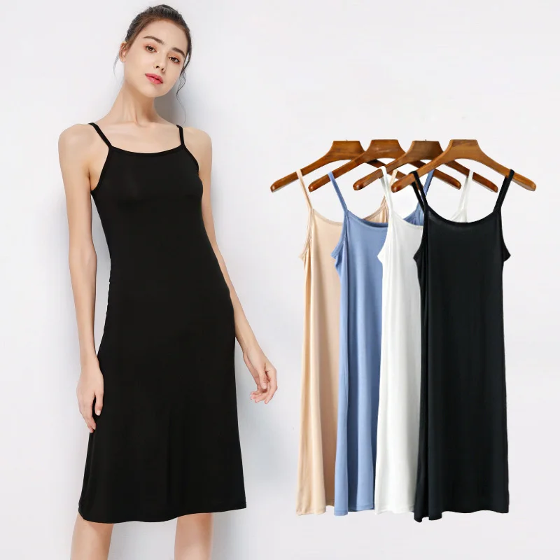 Summer Full Slips Dress For Women Soft Modal Sleeveless Underskirt Petticoat Inner Sling Dress Full Slip Women Under