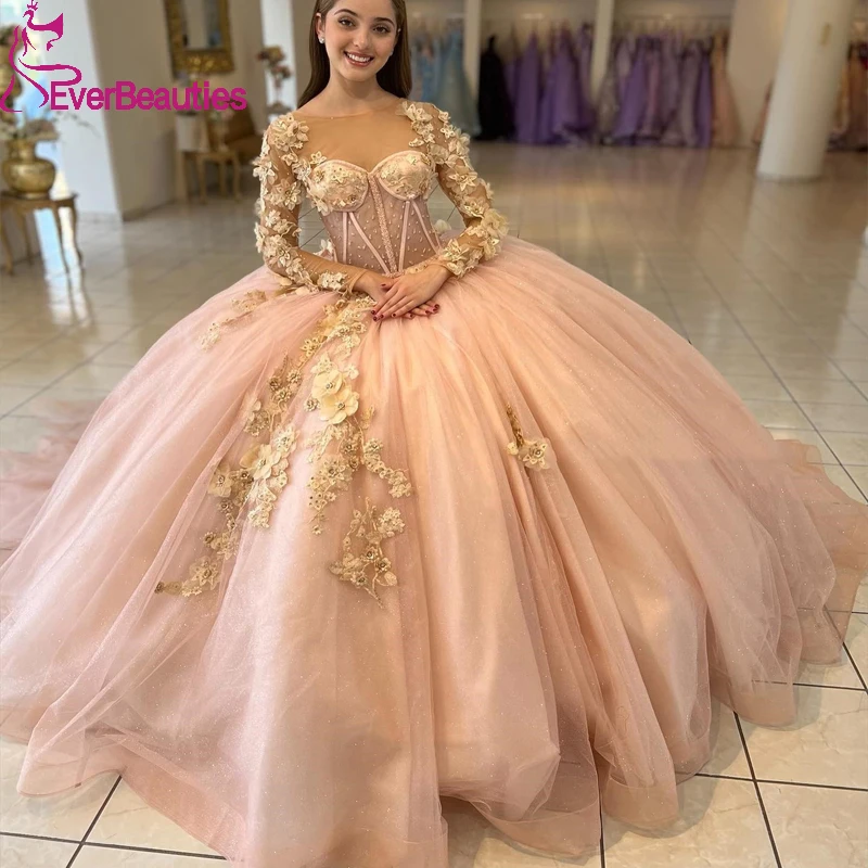 

Ball Gown Quinceanera Dresses for Women Long Sleeves Tulle Appliques vestidos de 15 quinceañera Prom Gown Платья на выпускн