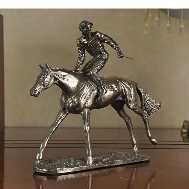 

Horse Racing Statue Resin Crafts Jockey Rider Ornaments Desk Decoration Athlete Sculpture Room Aesthetics Horse Furnishings