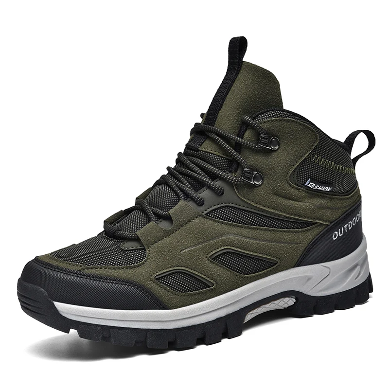 HIKEUP Men Hiking Shoes Fashion Men's Martin Boots Trendy Boots Women Leather Wear-resistant Outdoor Shoes Hiking Shoe Plus Size