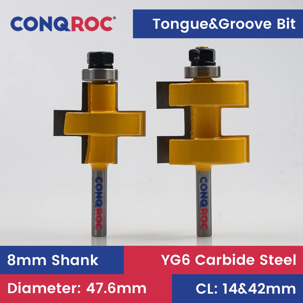 

Woodworking Straight Tongue and Groove Router Bit Set 8mm Shank for Stock Thickness-42.6mm