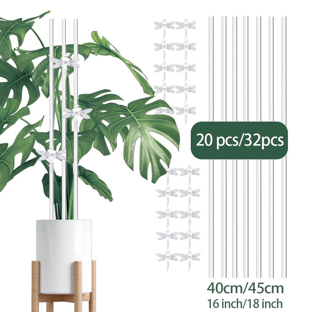 

16/18 Inch Plant Stakes Acrylic Plant Stakes Garden Stakes Orchid Stakes,Plant Sticks Plant Support Stakes with 20 PCS Clear Dra