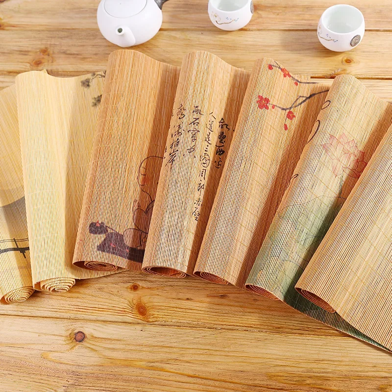 

Zen Bamboo Tea Placemat Hand-Painted Table Flags Handmade Ceremony Teapot Mat Insulation Pads