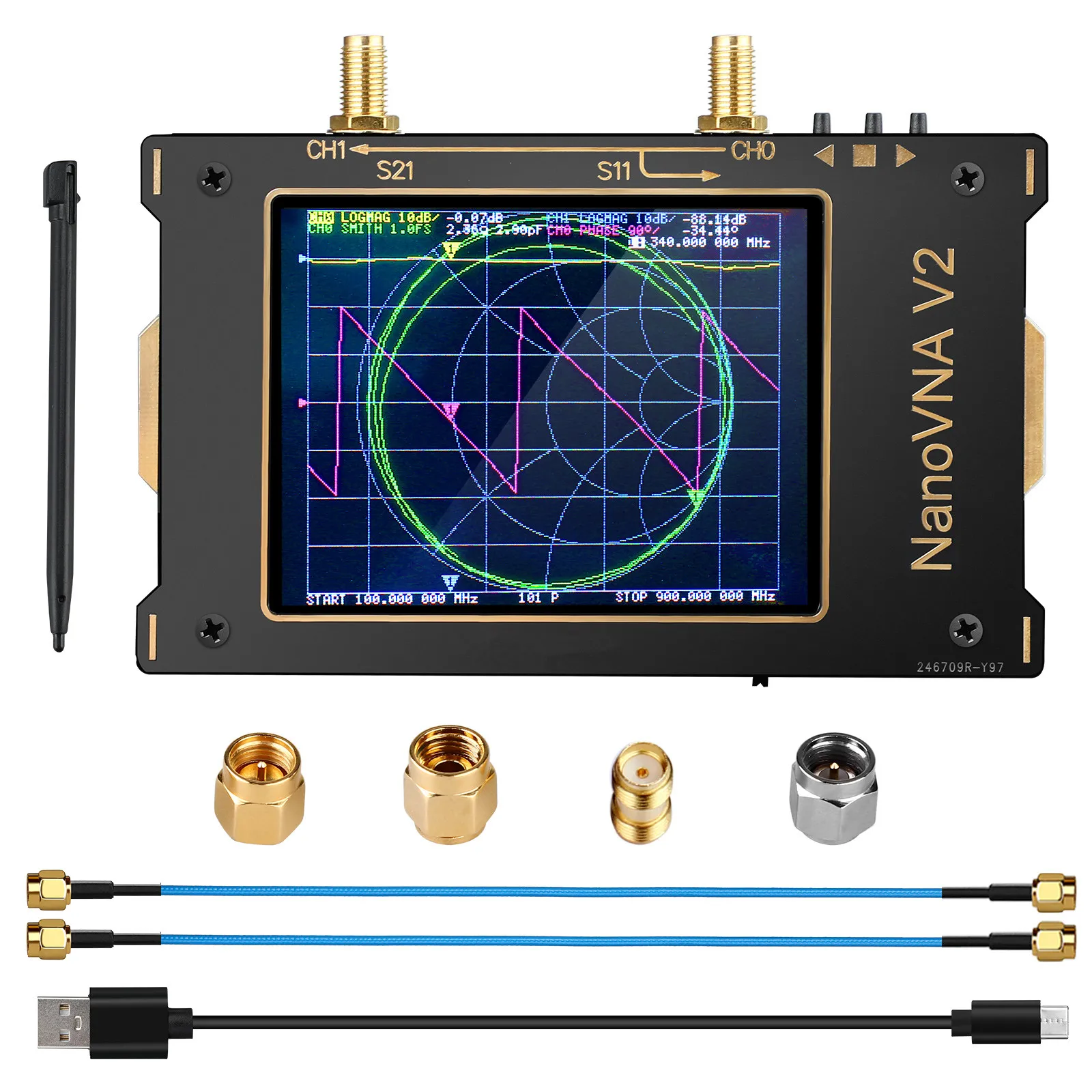 Analizzatore Di Rete Vettoriale Nanovna Saa-V2 10Khz ~ 3Ghz Hf Vhf Uhf Analizzatore Di Antenne Touchscreen Da 3.2 "Pollici Con Duplexer Di Misurazione