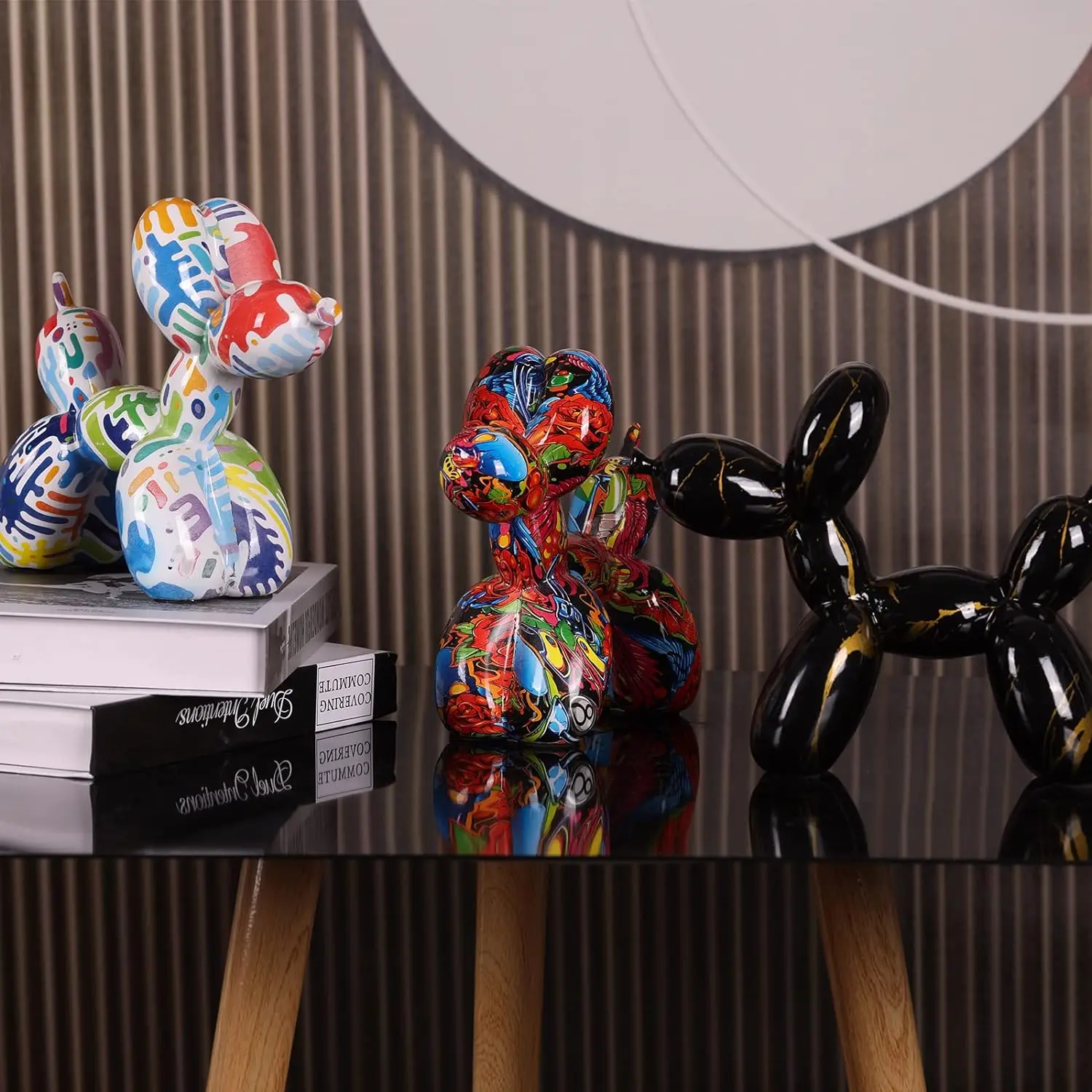 Resin Graffiti Balloon Dog Statue Colorful Animal Dog Water Transfer Sculpture Modern Dog Home Decoration Desktop Decoration