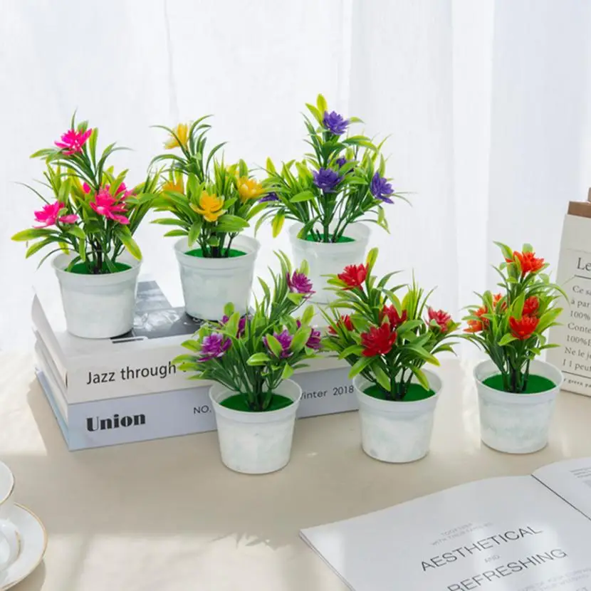 Artificial Flowers Bonsai Vase for Decoration Home Mini Potted Christmas Wedding Ornamental Flowerpot Bathroom Windowsill