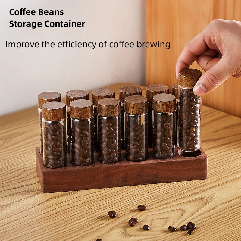 Coffee Beans Storage Container Display Rack Walnut Coffee Tea Tube