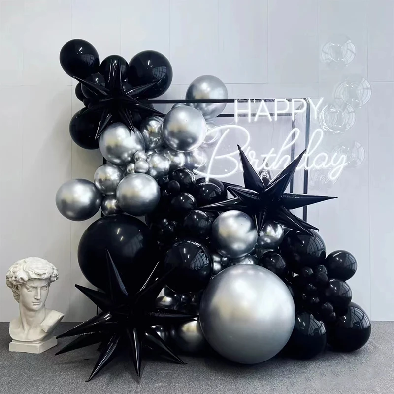 pçs preto prata balão garland kit preto metálico balões de prata para festa de aniversário do chuveiro de noiva decorações de formatura