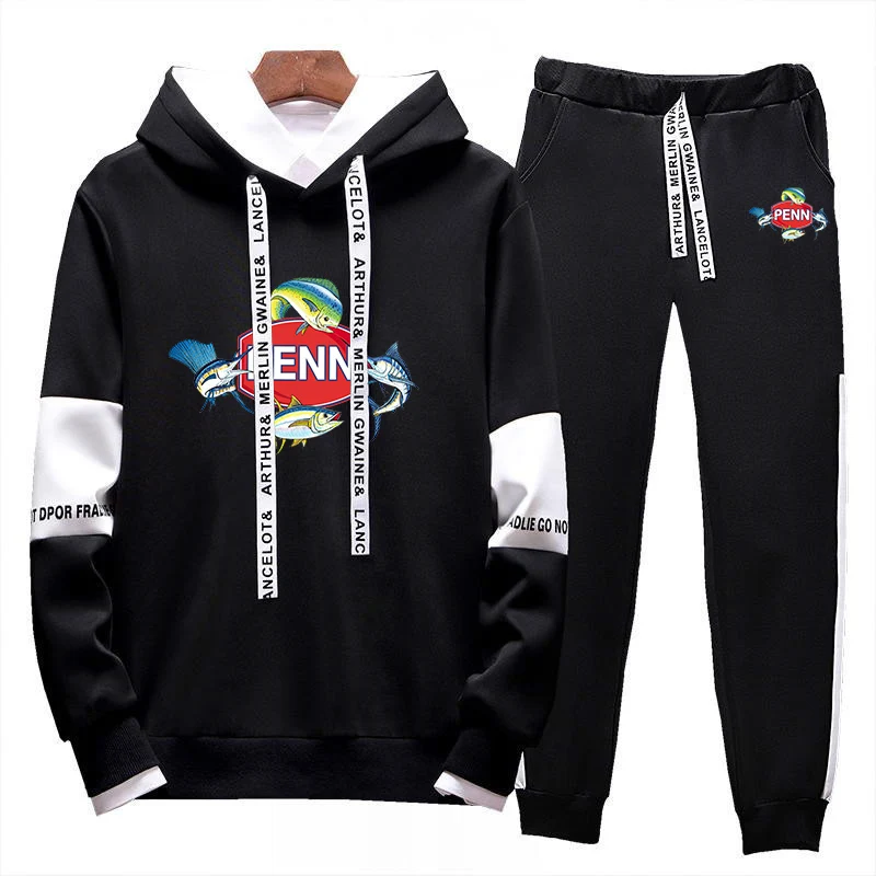 

2023 New Penn Fishing Reel Men Long Sleeves Tracksuit Hoodies + Jogger Pants Popular Casual Sports Jogging Man Two Pieces Suit