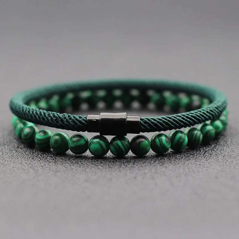 Tiger Eye Stone Men Bracelet Set Nylon Rope Lucky Charm