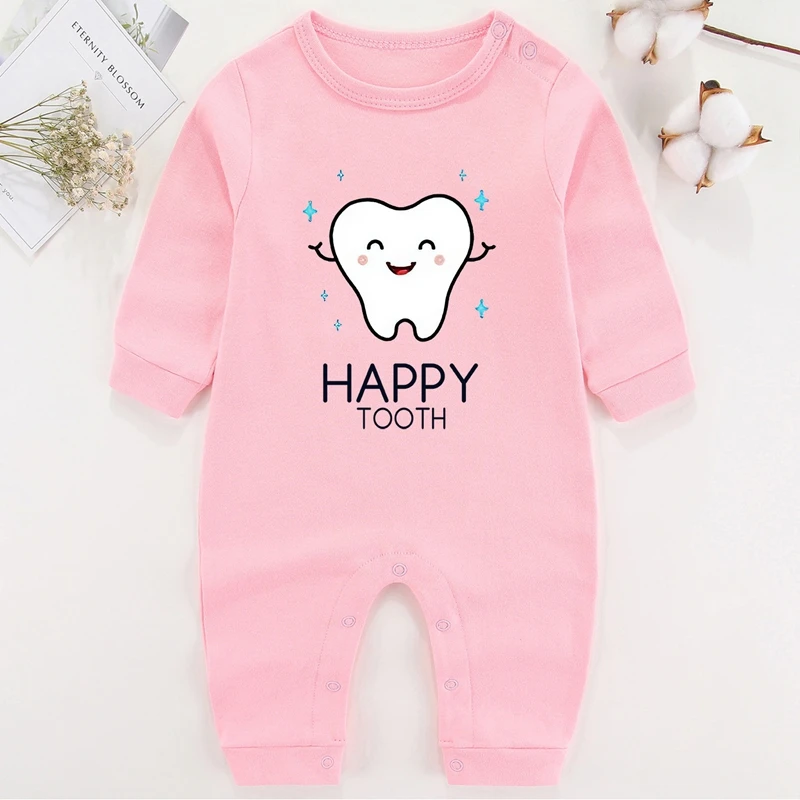 My First Tooth Baby Girl Winter Clothes Cotton Newborn Baby Boy Costume Long Sleeve Romper for Babies Infant Outfits bulk baby bodysuits	 Baby Rompers