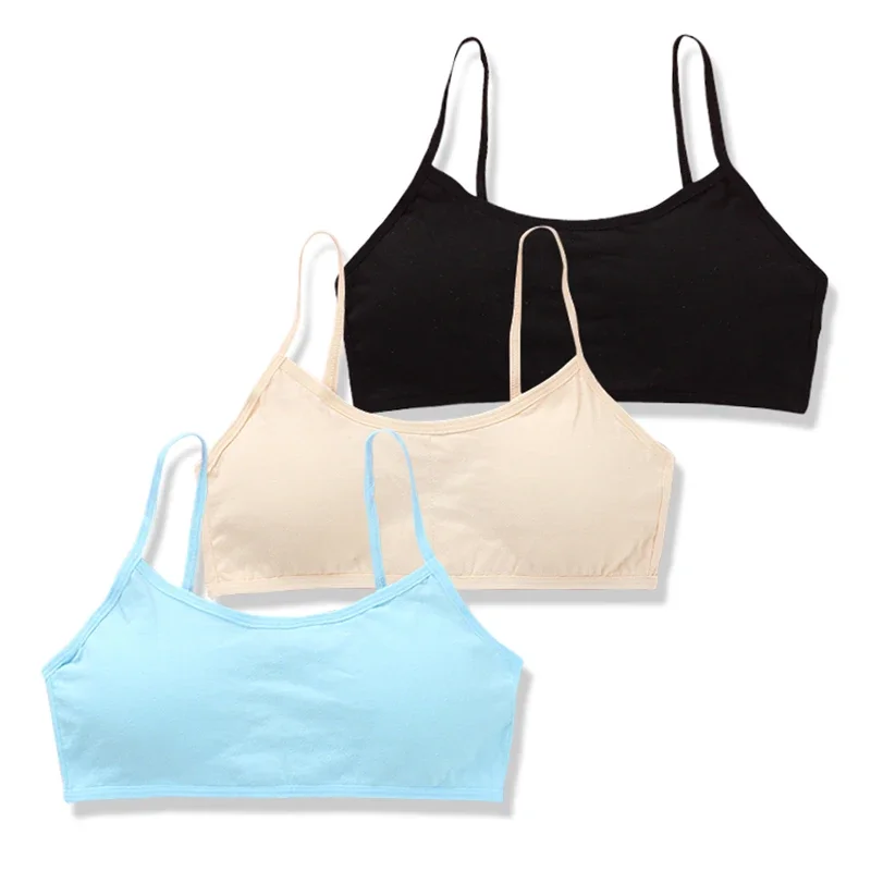 3pcs/set Young Girls Solid Soft Cotton Bra Puberty Teenage Breathable  Underwear Sport Training Bras 8-14Years