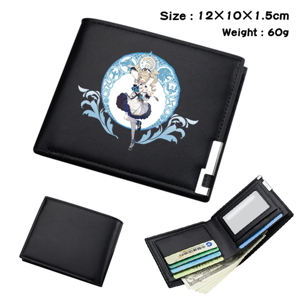 Gioco Genshin Impact Black Pu Portafoglio Da Uomo Bifold Photo Card Holder Ragazzi Ragazze Adolescente In Pelle Casual Borse Corte Regali Dei Cartoni 