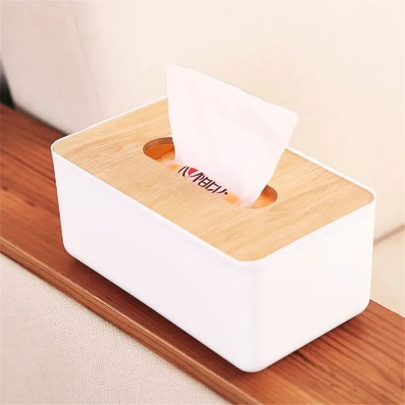 Tissue Boxes with Wooden Lid Napkin Holder Container Wet Tissue Paper Dispenser Case Modern Home Car Organizer Napkin Holder