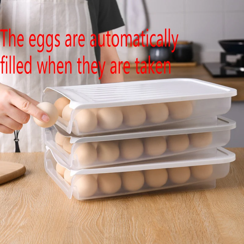 Automatic Rolling Egg Box Transparent Egg Dispenser for Fridge Fresh-Keeping Box Egg Basket Storage Containers Kitchen Organizer