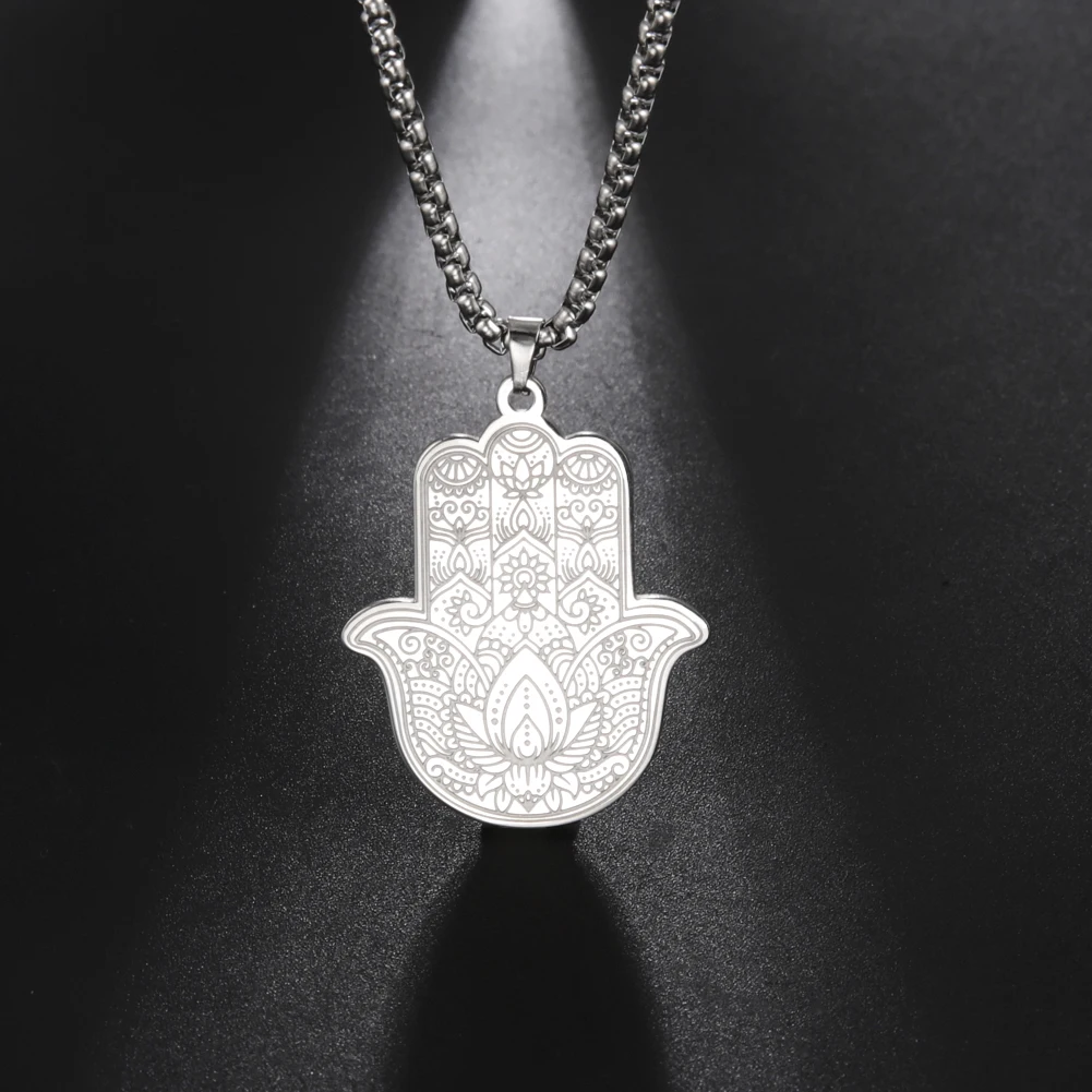kkjoy Collar Hamsa Mano de Fátima con Estrella de David de Acero