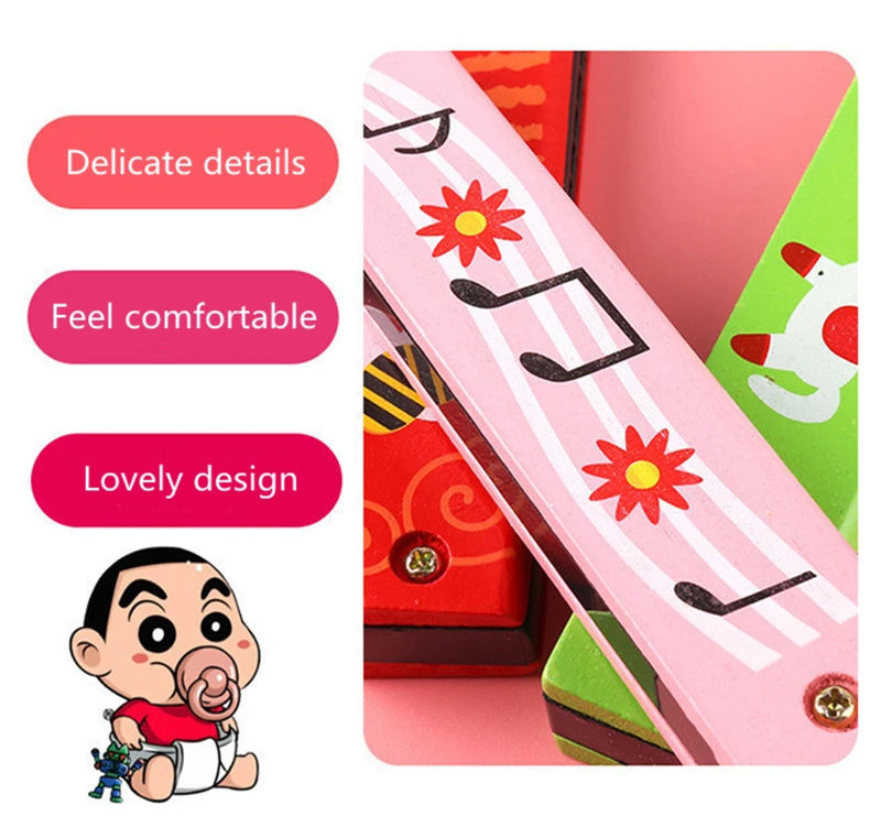 Montessori Toy 16 Holes Harmonica Adorable Cartoon Pattern Musical Instrument for Children Educational Toys for Kids 5