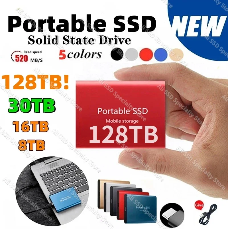 

2024 Portable 256TB Disco Duro Externo USB 3.1 Type-C M.2 SSD External Hard Drive 1TB 2TB Flash Drive 8TB Hard Disks for Laptops