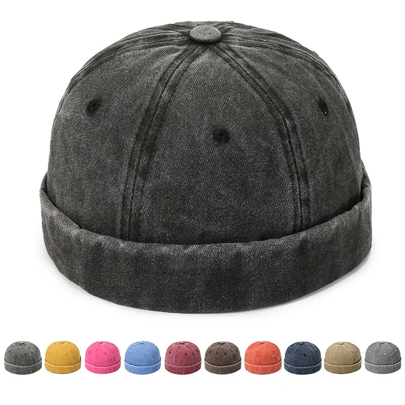 

Autumn Brimless Hat Men Beanies Winter Hip Hop Skullcap Solid Color Cotton Dome Hat Vintage Casual Cap Unisex Portable Melon Cap