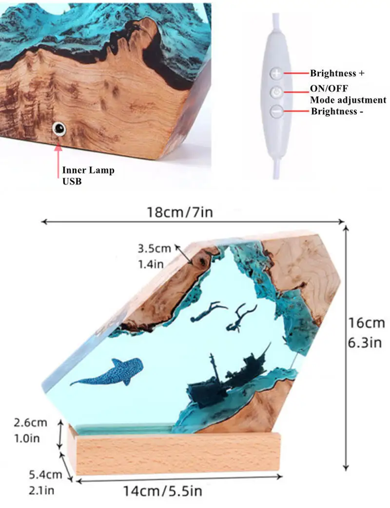 Seabed Organism Epoxy Resin Art Table Ornament Unique Deep Sea Exploration Diving Night Light Desktop Home Decor Birthday Gift