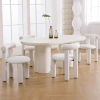 Modern Boucle Dining Chairs Set of 4, Sherpa Fabric Upholstered Barrel Dining Chairs Armless Curved Back Accent Chairs 1