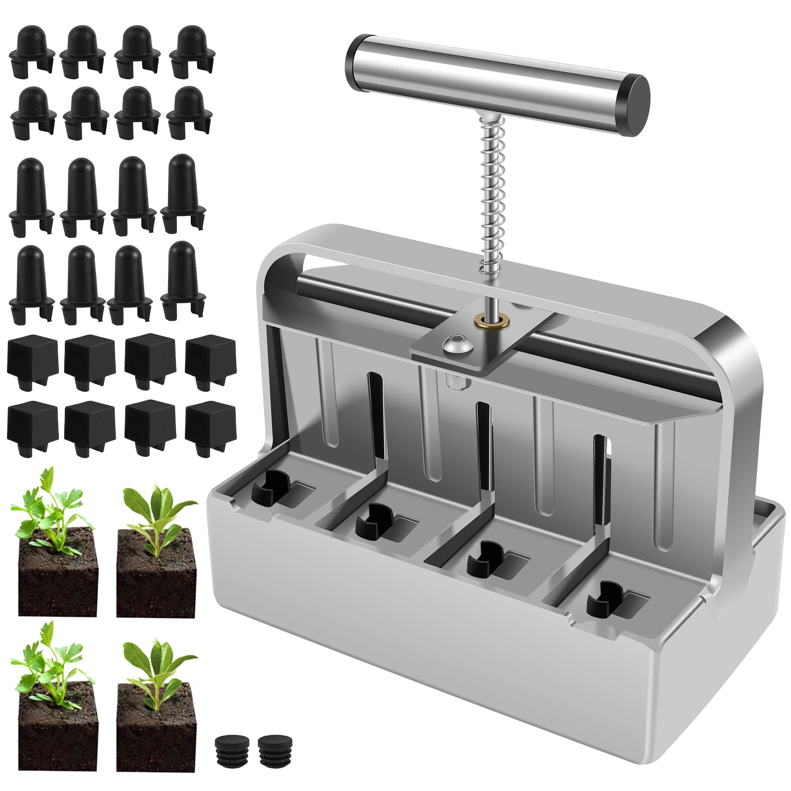 

Soil Blocker Set Manual Quad Soil Block Maker 1.57×1.97inch Handheld Seed Block Maker Tool Sturdy Garden Micro Soil Blocking