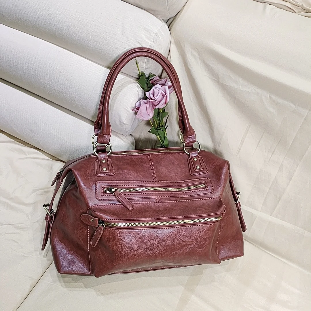 

Women's Zipper Handbag Retro Vintage Pu Leather Messenger Bag Ladies Trend Fashionable Purses