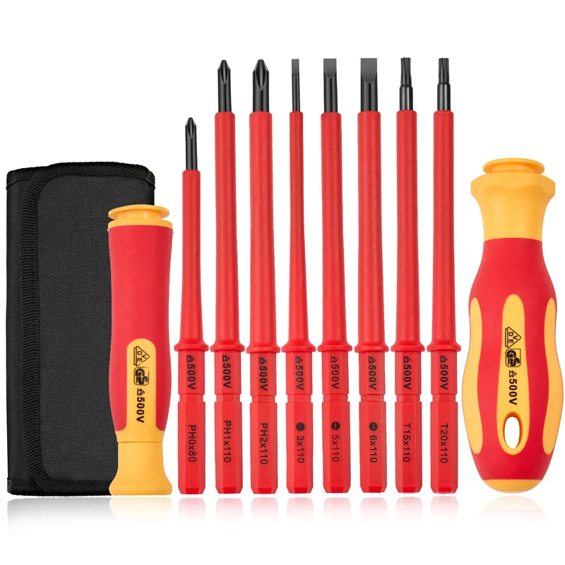 Screwdriver set 10Pcs Interchangeable Blade VDE Insulated Screwdriver Set with Case Magnetic 500V Home and Professional Use Electricians Tools