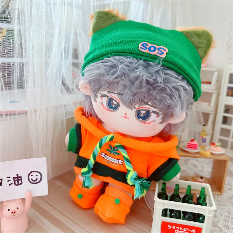 pullovers elegant social casual harajuku cartoon luxury jerseys y2k streetwear hoodies for men 2 piece set oversized clothing Cartoon Orange Hoodies Green Hat Suit Boy Plush Doll Cute Stuffed Soft No Attribute Cotton Doll DIY Clothes Accessory OutfitToy