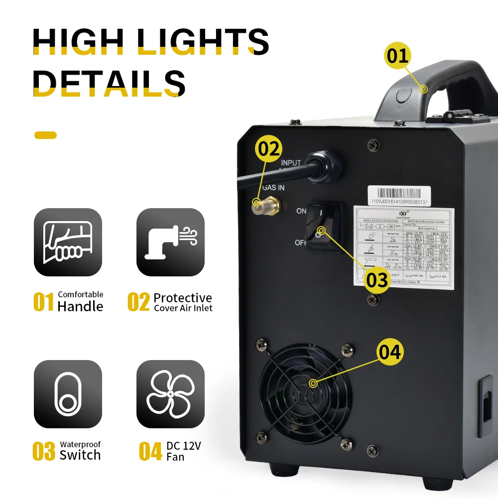 HZXVOGEN 220V Semi-automatic Welding Machine 4 IN 1 MIG Gas Gasless No Gas ARC TIG 2T 4T IGBT INVERTER TIG MMA Stick MIG Welder