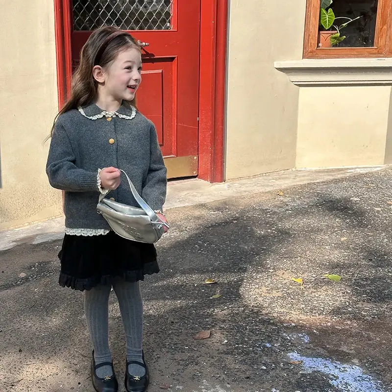 2025 여아용 스윗하고 인기있는 레이스 한국 버전  신상 스타일리시하고 다재다능한 레이스 니트 스웨터 가디건 자켓