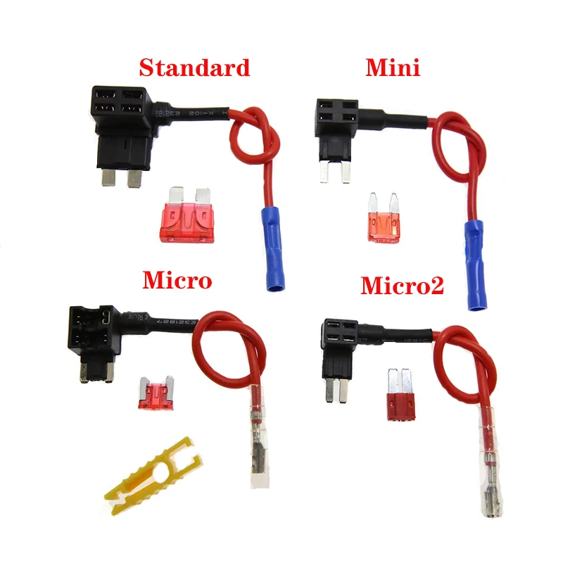 

12V MINI SMALL MEDIUM Size Car Fuse Holder Add-a-circuit TAP Adapter with 10A Micro Mini Standard ATM Blade Fuse