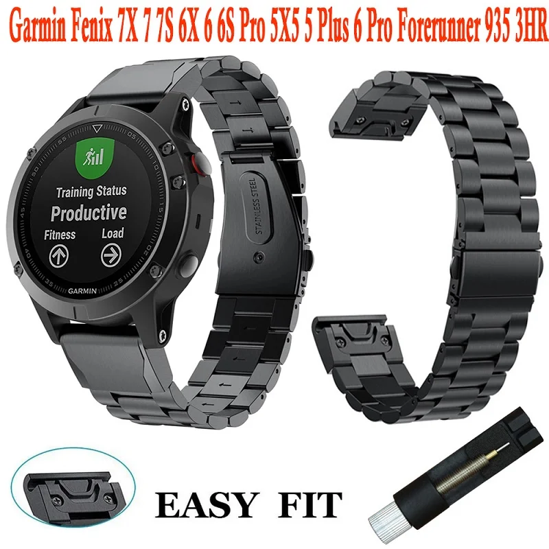 

Used in Garmin Fenix 7X 7 6X 6 Pro 5X 5 5S 3 3HR D2 Watch Quick Release Stainless Steel Wristband with 26 22 20MM watchband