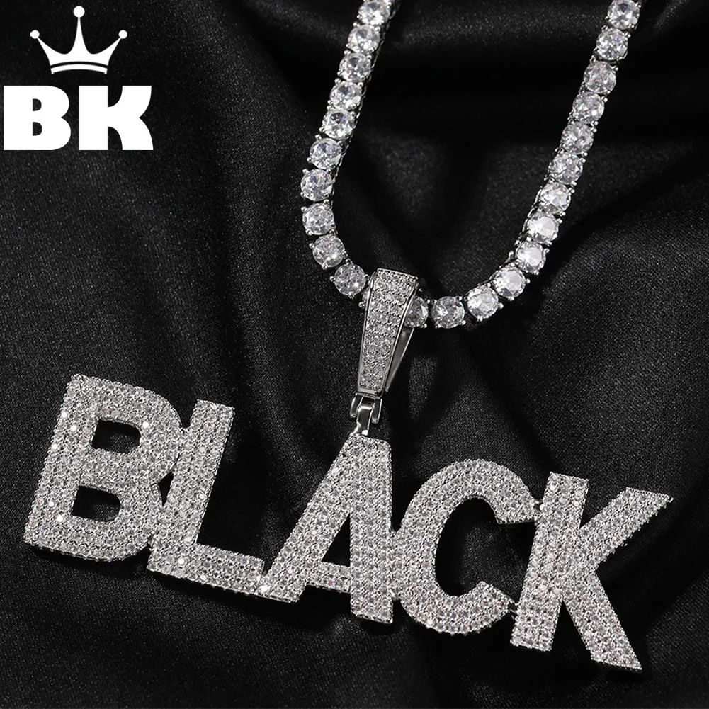 

THE BLING KING Micro Paved 3 Row CZ Letters Pendant Custom Name Icy Plate Necklace Personalized Jewelry Birthday Gifts for Him