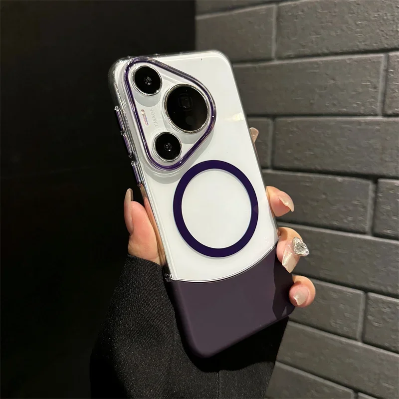 Color Blocked Magnetic Phone Case with Magsafe Wireless Charging and Anti-Fall Protection